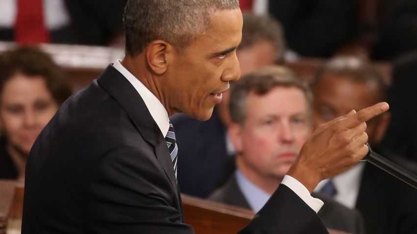 WASHINGTON, DC - JANUARY 12:  U.S. President Barack Obama gestures as he delivers the State of the Union speech before members of Congress in the House chamber of the U.S. Capitol January 12, 2016 in Washington, DC. In his last State of the Union, President Obama reflected on the past seven years in office and spoke on topics including climate change, gun control, immigration and income inequality.  (Photo by Mark Wilson/Getty Images)