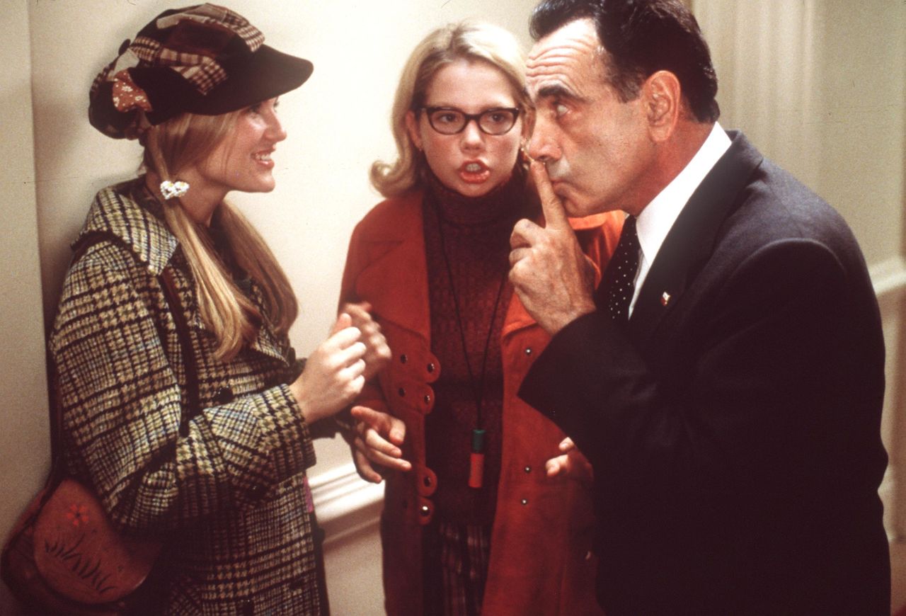 Dan Hedaya plays Richard Nixon in 1999's "Dick." Two young girls (Kirsten Dunst, left, and Michelle Williams) act as Deep Throat in this parody of the Watergate scandal.