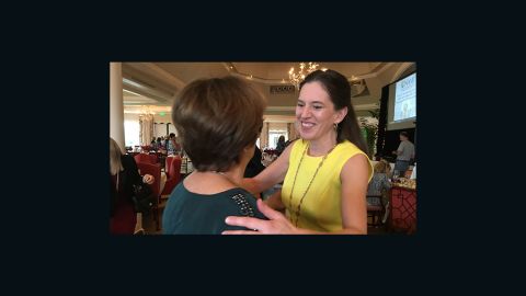 Victoria Maxwell hugs a supporter after her speech to the Collier County, Florida, chapter of the National Alliance on Mental Illness.