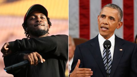 Kendrick Lamar (left) and Barack Obama are pictured in this composite image.
