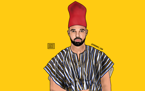 By illustrating artists in African clothing, Owusu-Ansah hopes that it will bring awareness to African culture. Here he captures Drake, or in this case, Aubrey Drake Abdul-Salam Graham.