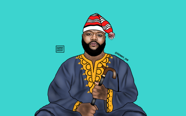 Portraits usually take the artist a day or two depending on the details. Here he has created Mazi Odinnaka Rosey, formerly known as Rick Ross. 