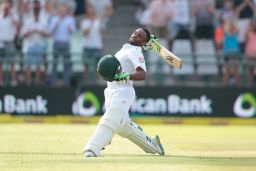 Bavuma celebrates reaching his historic 100