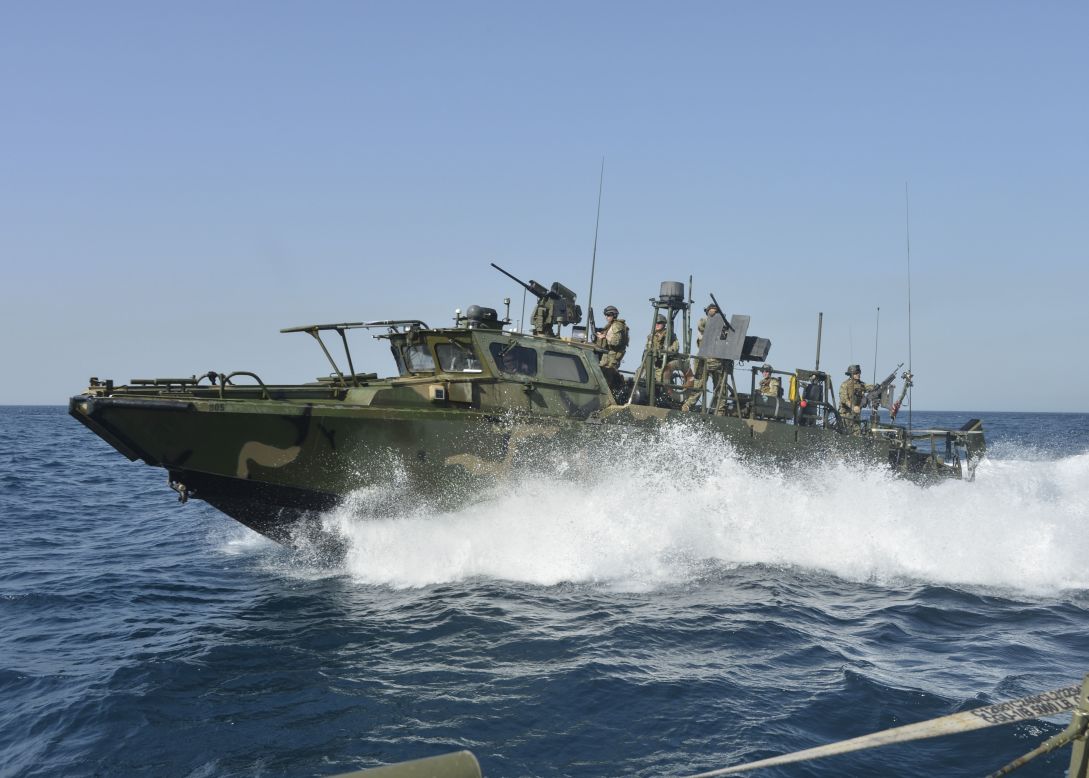 A riverine command boat is photographed in June 2013. According to the U.S. Navy, riverine squadrons perform point defense, fire support and interdiction operations, supporting maritime security and infrastructure protection in the 5th Fleet area of responsibility.