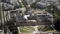 A picture taken from a French army Transal aircraft shows the Invalides in Paris, on July 9, 2012, during a rehearsal flight ahead of the traditional July 14 military parade on the Champs Elysees Avenue.   AFP PHOTO / GUILLAUME BAPTISTE        (Photo credit should read GUILLAUME BAPTISTE/AFP/Getty Images)