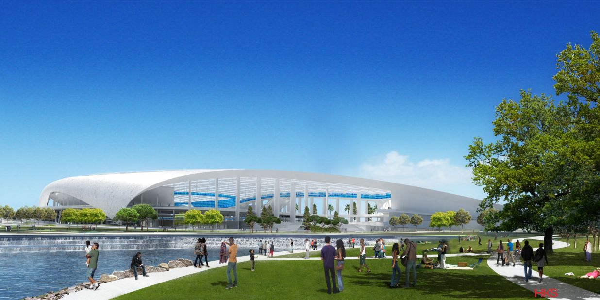 An 80,000-seat stadium for the Los Angeles Rams will be just the "cornerstone" of a new 300 acre entertainment district dubbed "NFL Disney World" by owners. Take a look...