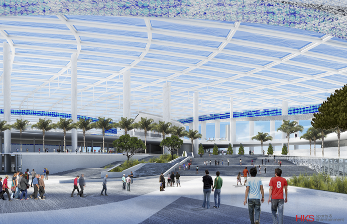 The stadium will be covered by a 19-acre transparent ETFE plastic canopy.