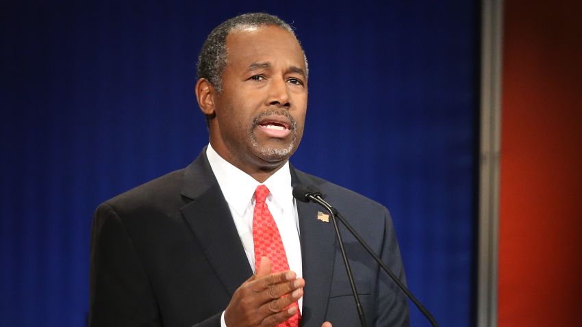 Ben Carson participates in the Fox Business Network Republican presidential debate at the North Charleston Coliseum and Performing Arts Center on January 14, 2016, in North Charleston, South Carolina.