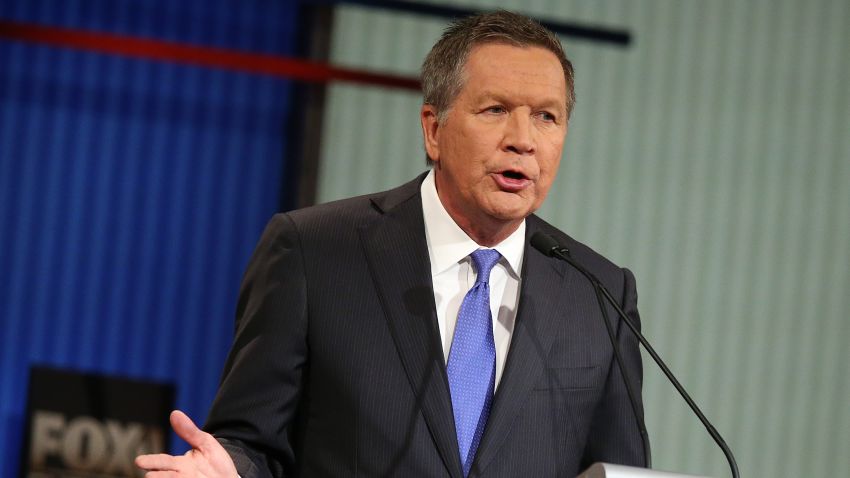 Ohio Gov. John Kasich participates in the Fox Business Network Republican presidential debate at the North Charleston Coliseum and Performing Arts Center on January 14, 2016, in North Charleston, South Carolina.