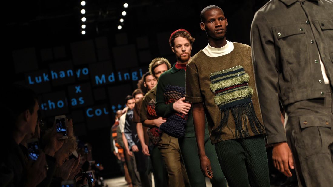 As part of "Generation Africa" -- a collaboration between Fondazione Pitti Discovery and ITC Ethical Fashion Initiative -- a fashion show, held on Thursday January 14, featured the Autumn/Winter 2016 collections of four African-designed fashion brands: AKJP, Lukhanyo Mdingi x Nicholas Coutts (shown here), Ikiré Jones and U.mi-1. 