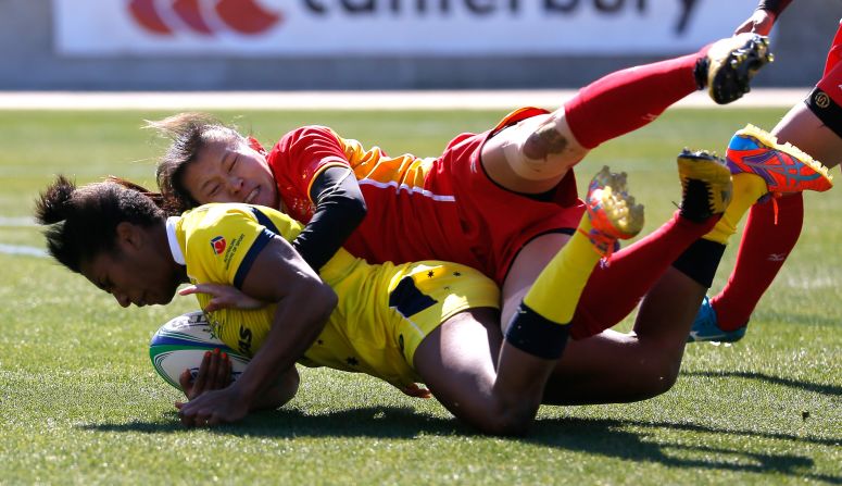 In 2014, Green caught the eye with one of the best tries ever seen at the Women's Sevens World Series when she ran 75 yards to score and give Australia a last-gasp win over Canada. She is pictured here in action against China earlier that year.