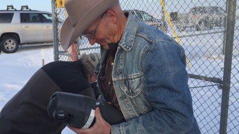 LaVoy Finicum holds a camera that he claims is a surveillance camera set up by the government.