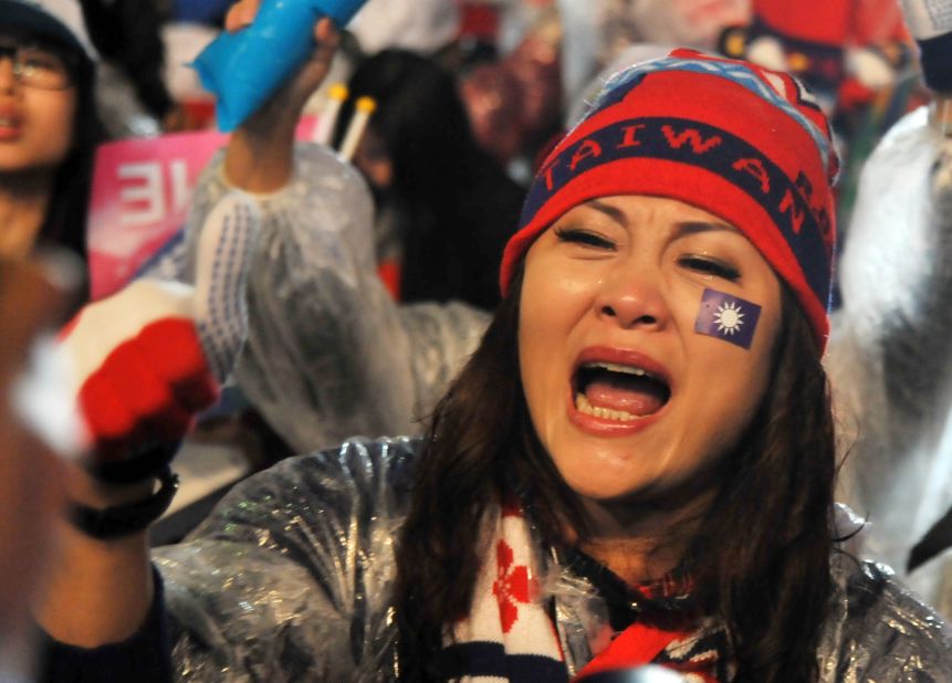 A supporter of Chu chants slogans during a rally in Taipei on Friday, January 15.