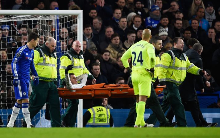 Chelsea lost Costa with a shin injury while Everton defender Bryan Oviedo was stretchered off the pitch -- which contributed to seven minutes of injury time being added by referee Michael Jones.