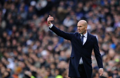 Zinedine Zidane marshals his team during Real Madrid's emphatic home win over Sporting Gijon.