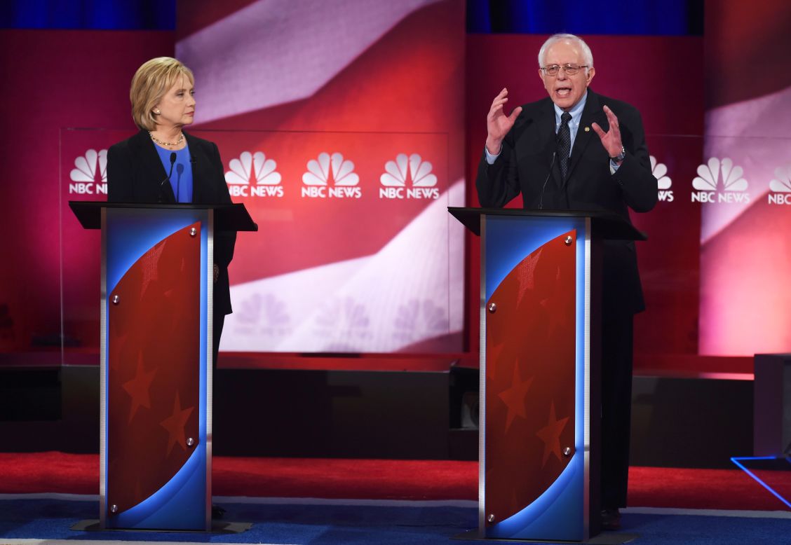 Clinton and Sanders began the evening trading barbs on gun control. Clinton slammed Sanders for voting "with the NRA, with the gun lobby numerous times." Sanders hit back, arguing that he had a D-minus voting rating from the National Rifle Association and rejected her list of charges.