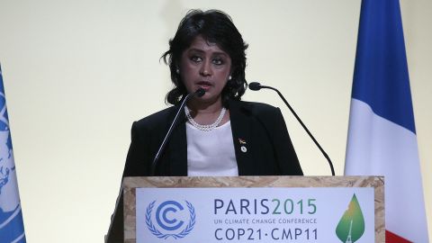 Mauritius President Ameenah Gurib-Fakim delivers a speech in Paris in 2015.