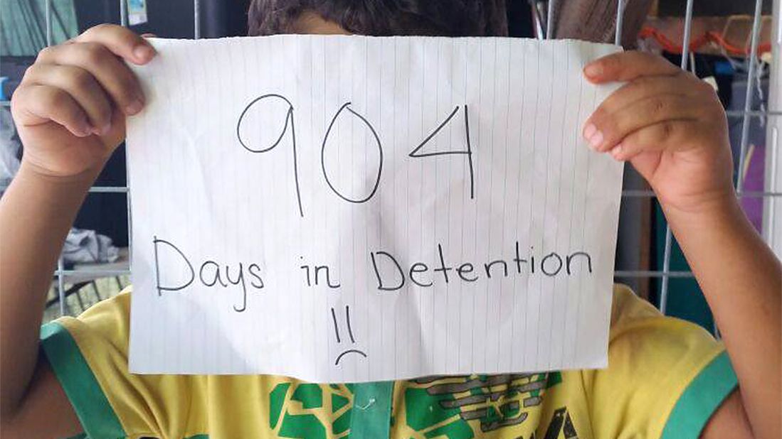 The children are being held on Nauru while their families' claims for asylum are processed. Many fled war-torn countries and entered Australian waters by boat. The Australian government says they'll never be resettled in the country.