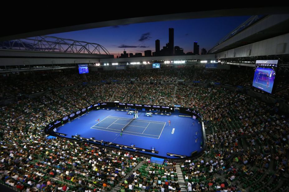 Melbourne Park's main stadium, the Rod Laver Arena, is pictured during the first-round match between Kristyna Pliskova and Australian 25th seed Samantha Stosur, which was won by the Czech player.