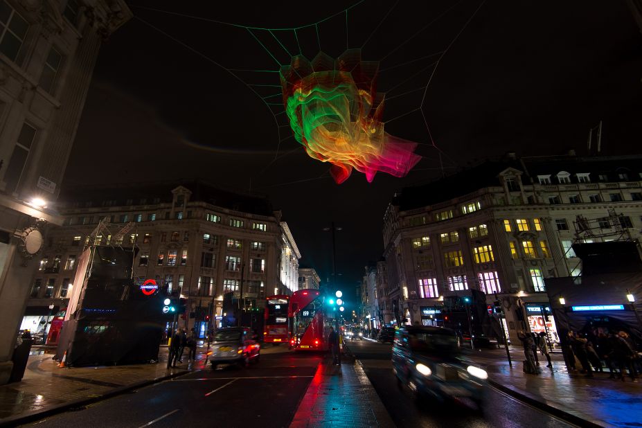 A four-day light festival kicked off in the English capital on January 2016, and features the work of 30 global artists. One highlight is the "1.8 London" structure by American artist Janet Echelman, which is constructed using fishing nets and suspended above Oxford Circus. 