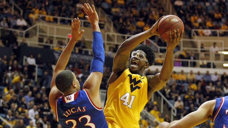 West Virginia's Devin Williams rises for a shot during his team's upset of top-ranked Kansas on Tuesday, January 12.