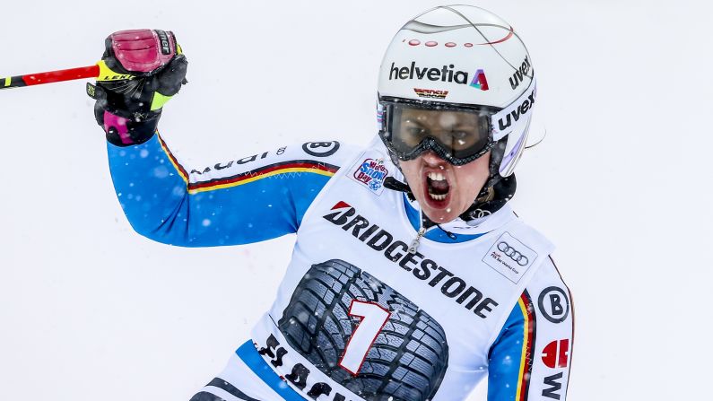 German skier Viktoria Rebensburg finishes first in the giant slalom during the World Cup event in Flachau, Austria, on Sunday, January 17.