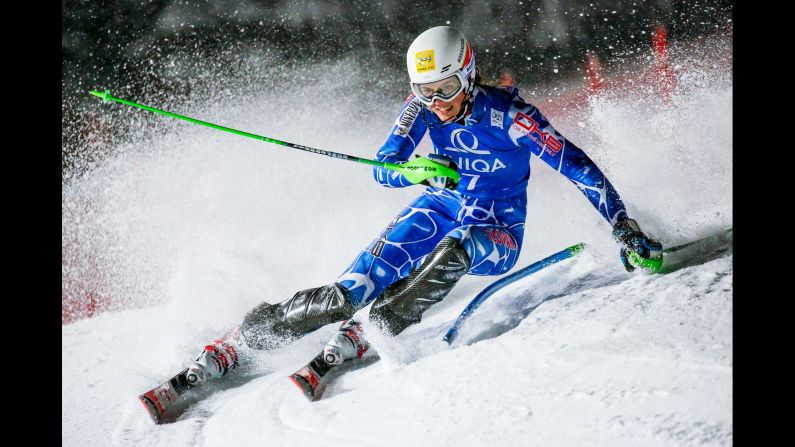 Slovakia's Petra Vlhova turns a corner during a World Cup slalom race in Flachau, Austria, on Friday, January 15. She finished third.