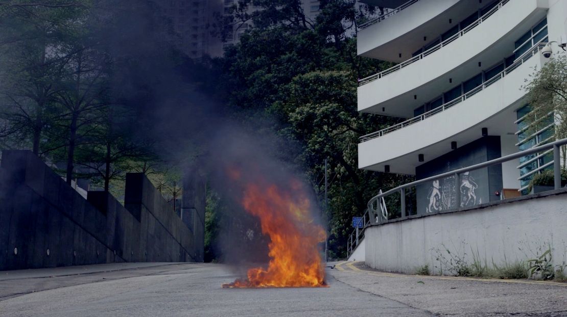 A still from 'Self Immolator', in which a Hong Konger sets themselves on fire in protest. 
