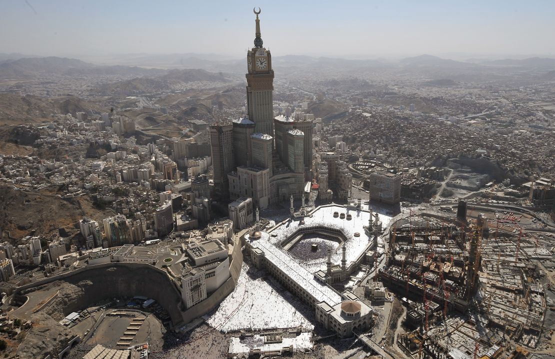 Situated close to the Grand Mosque of the holy city of Mecca, the tower complex is one part of the $15 billion King Abdulaziz Endowment Project, seeking to modernize Mecca and accommodate the ever-growing number of pilgrims.

Height: 601m (1972ft)
Floors: 120
Architect: Dar Al-Handasah Architects
