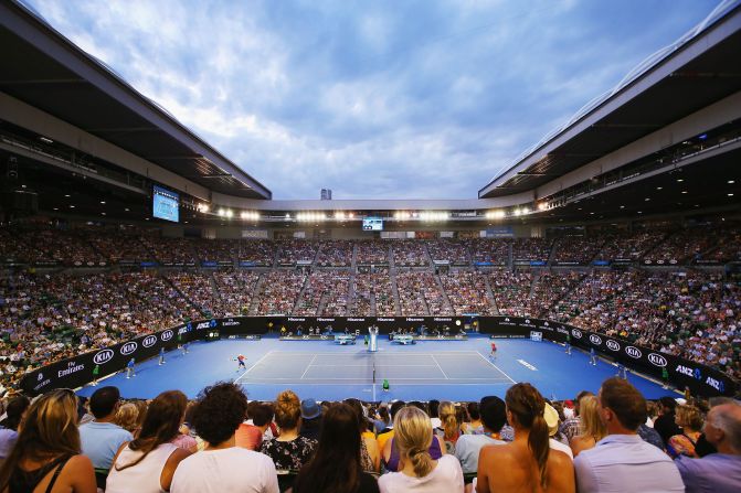 Spectators at the Rod Laver Arena take in the all-Australian clash between Lleyton Hewitt and James Duckworth. Hewitt claimed a 7-6 6-2 6-4 victory.