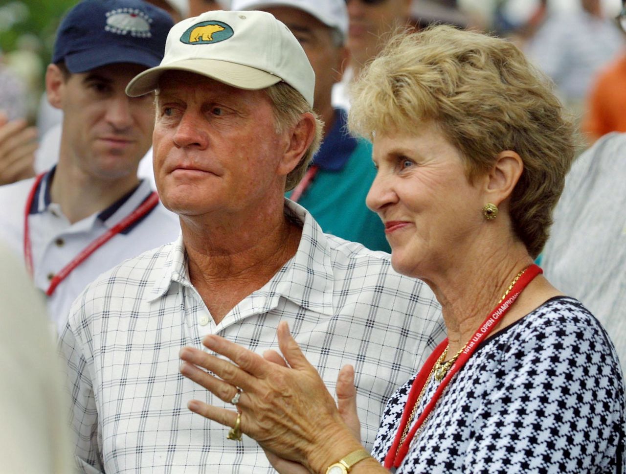 Nicklaus and his wife Barbara started children's charity work after their infant daughter was saved from choking to death by a Columbus hospital. Here they watch their son Gary competing in the 2001 U.S. Open golf tournament.
