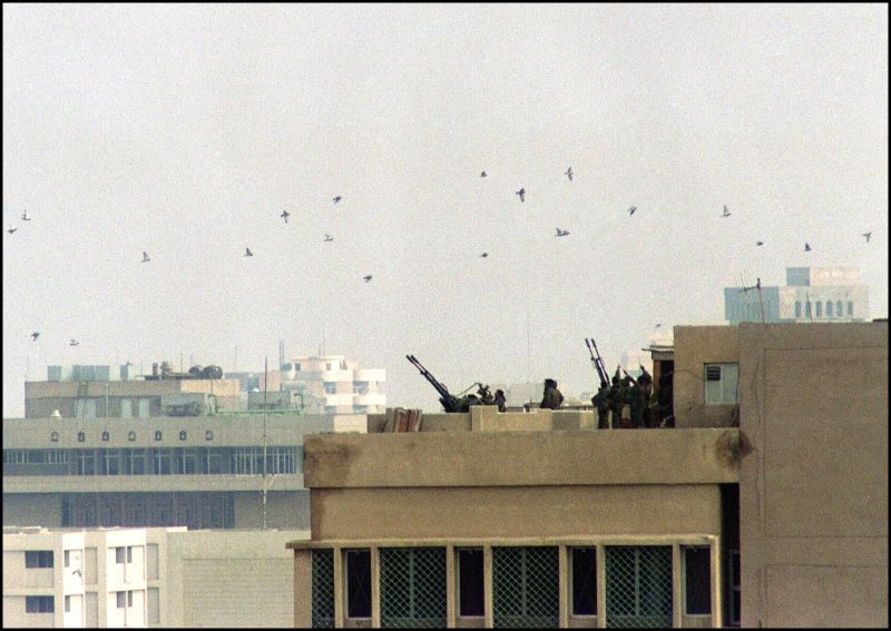 desert storm blows up building