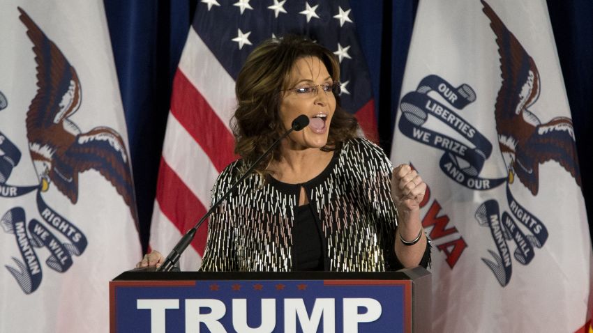 AMES, IA - JANUARY 19: Former Alaska Gov. Sarah Palin speaks at Hansen Agriculture Student Learning Center at Iowa State University on January 19, 2016 in Ames, IA.