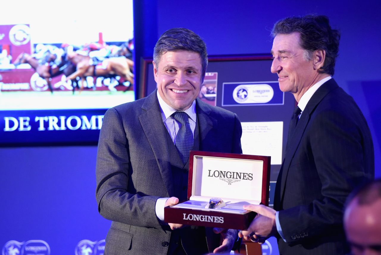 Juan-Carlos Capelli, Vice President of Longines and Head of International Marketing and Edouard de Rothschild, President of France Gallop at Claridge's Hotel in London. The Prix de l'Arc de Triomphe was voted the best race of 2015 at the same ceremony at Claridge's Hotel. 