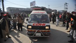 An ambulance carrying injured victims enters a hospital on January 20.