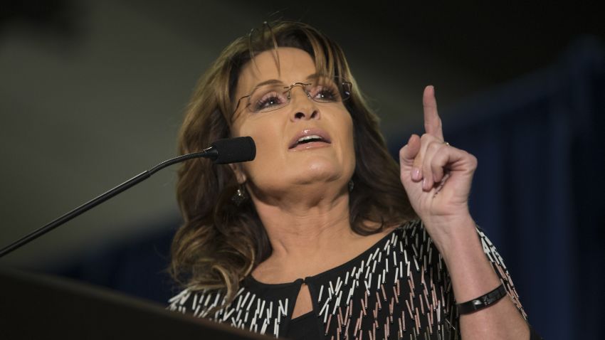 AMES, IA - JANUARY 19: Former Alaska Gov. Sarah Palin speaks at Hansen Agriculture Student Learning Center at Iowa State University on January 19, 2016 in Ames, IA. Palin endorsed Donald Trump's run for the Republican presidential nomination. (Photo by Aaron P. Bernstein/Getty Images)