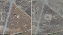 This combination of two satellite images provided by DigitalGlobe, taken on August 21, 2014, left, and August 29, 2015, right, shows the site of the 1,400-year-old Christian monastery known as St. Elijahs, or Dair Mar Elia, on the outskirts of Mosul, Iraq.