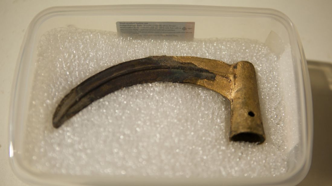 The villagers had bronze tools for cutting, like this one found at the site. 
