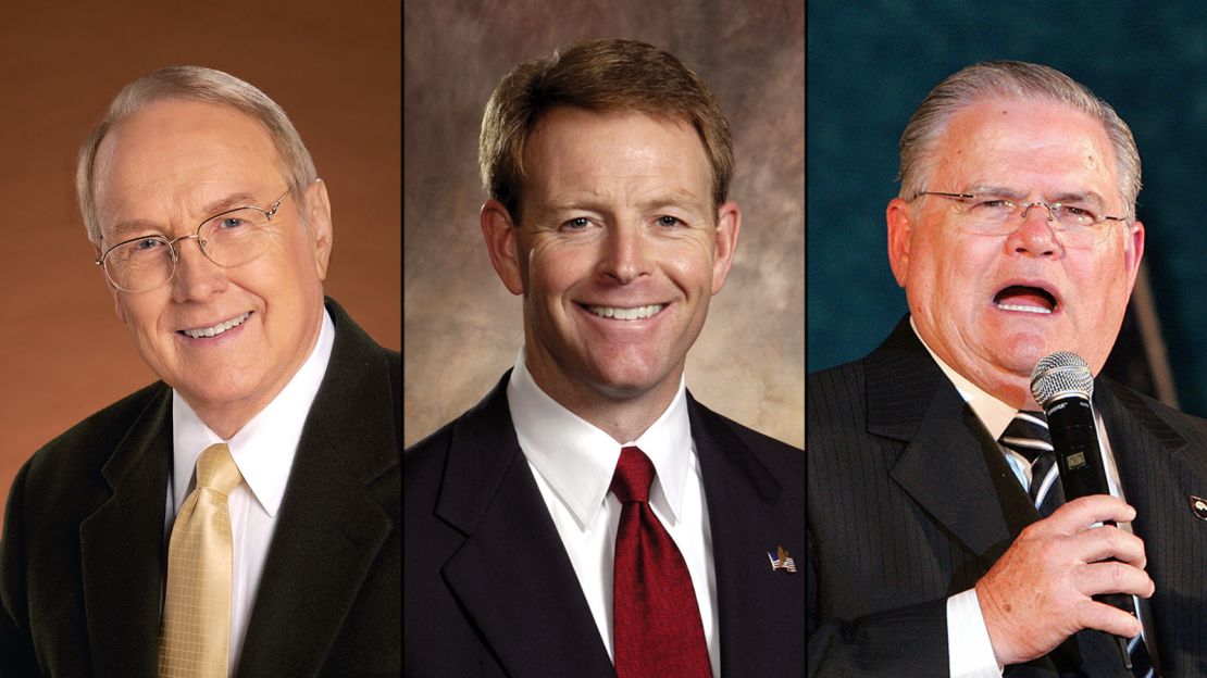 From left, James Dobson, 
Tony Perkins and 
John Hagee represent the old guard.