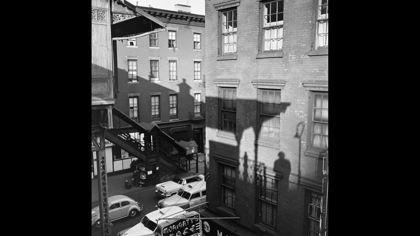 This image, taken in 1955, shows Maier's shadow cast upon the wall of a building. Her self-portraits are literally and metaphorically self-reflexive, often doused with not only light but also an aura of confusion and wonder.