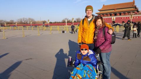 Sightseeing in China. Jiajia and the Wilsons visit Tiananmen Square in Beijing before the long trip back to Missouri.
