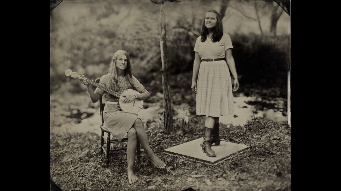 Becky Hill and Greta FitzGibbon are two of the musicians photographed by Lisa Elmaleh for her "American Folk" portrait series. The images are captured on tintypes, a type of photography that became popular in the 1850s. "I chose this process because it's a historical kind of music and it's a historical photographic process," Elmaleh said.