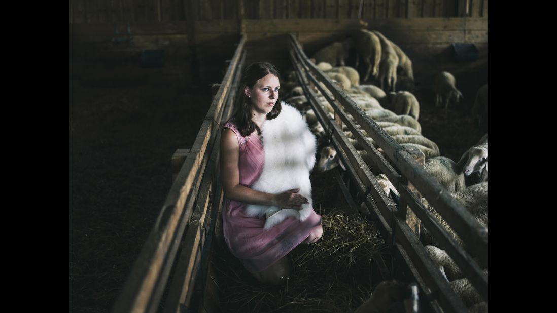 The Queen of Wool poses on the sheep farm of her father in Aura, Germany. She held the title from 2015 to 2016.
