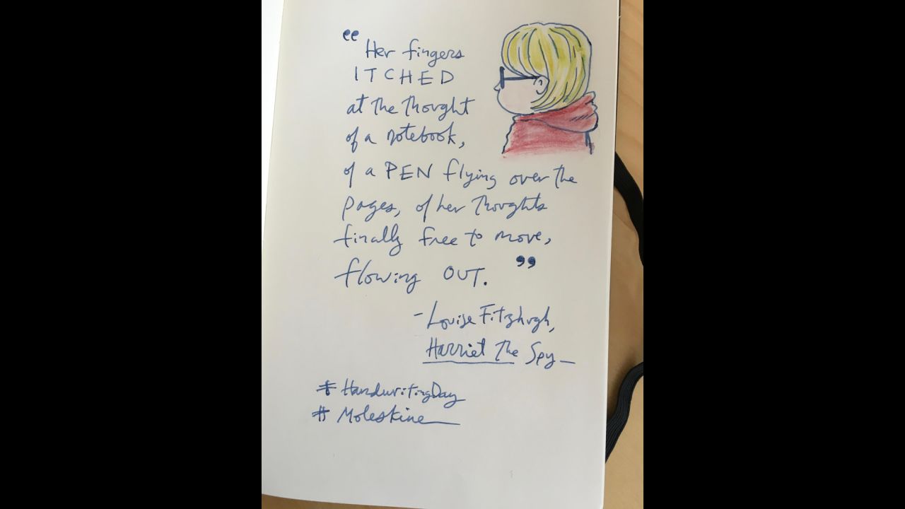 Cartoonist and writer Alison Bechdel quotes from Louise Fitzhugh's "Harriet the Spy" in her #handwritingday offering.