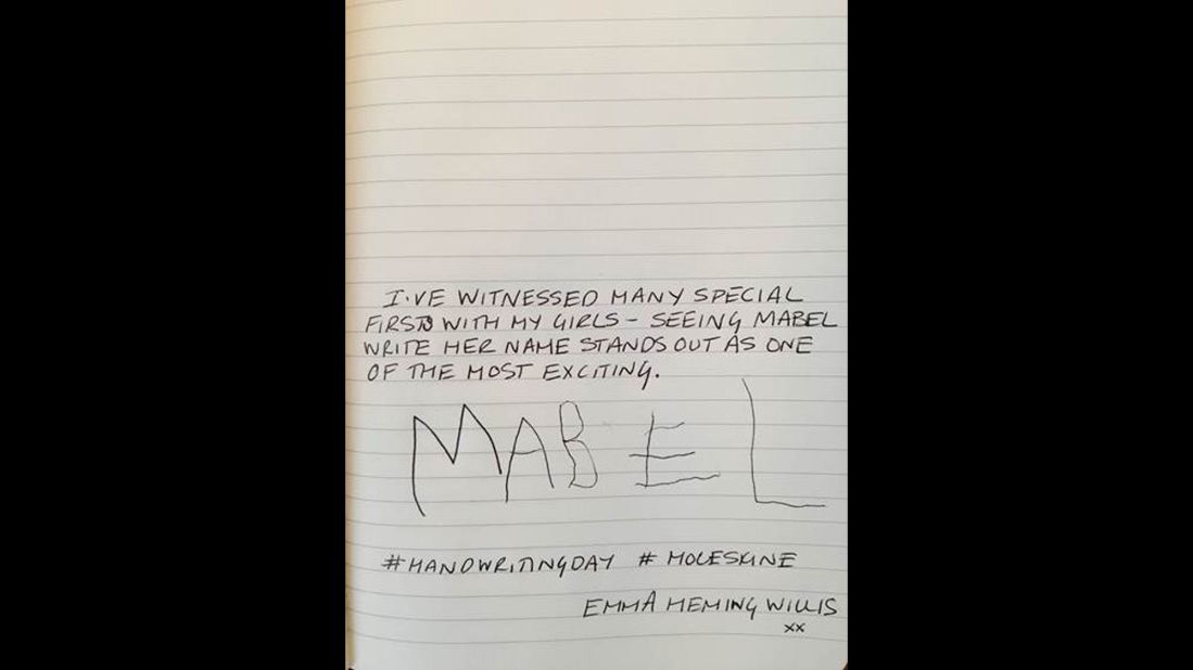 Model and actress Emma Heming Willis, wife of Bruce Willis, shares a sample of her daughter Mabel's penmanship.