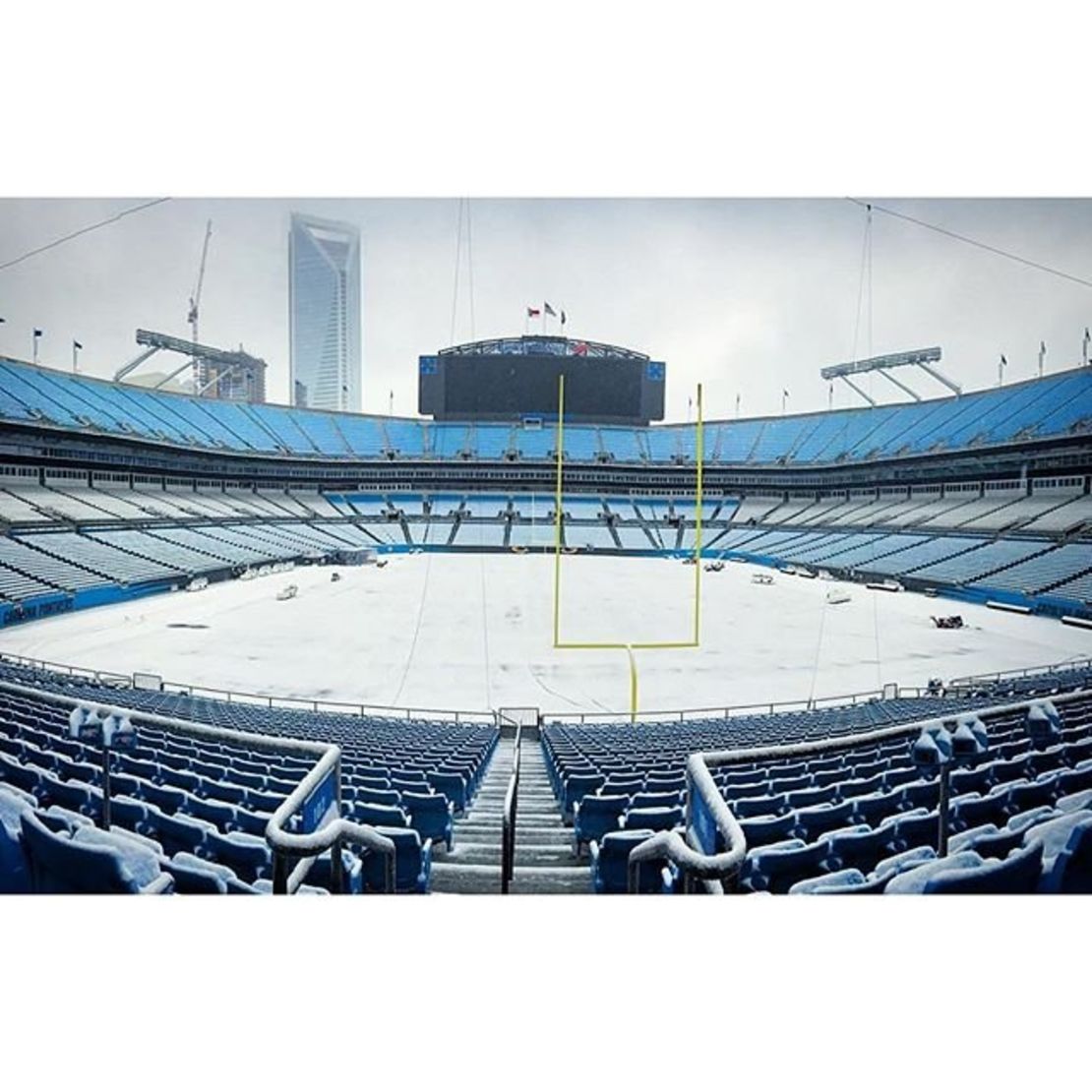 Jason Bastian, the Entertainment Coordinator for the Carolina Panthers,  took this photo of snow in Charlotte's Bank of America Stadium.
