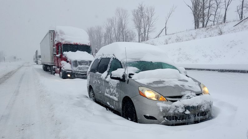 A line of cars and trucks were stuck along the Pennsylvania Turnpike on January 23.