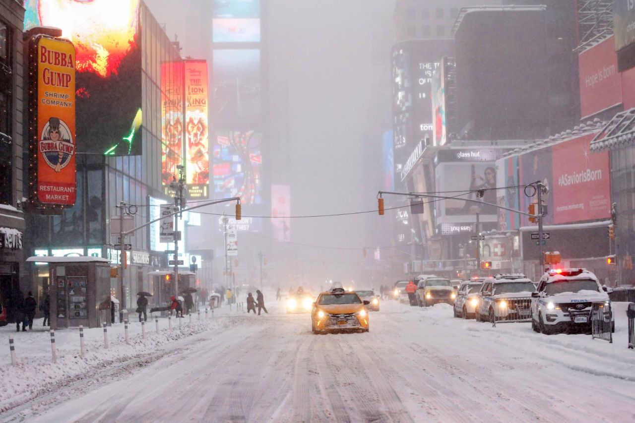 New York's Times Square was blanketed in snow on January 23.
