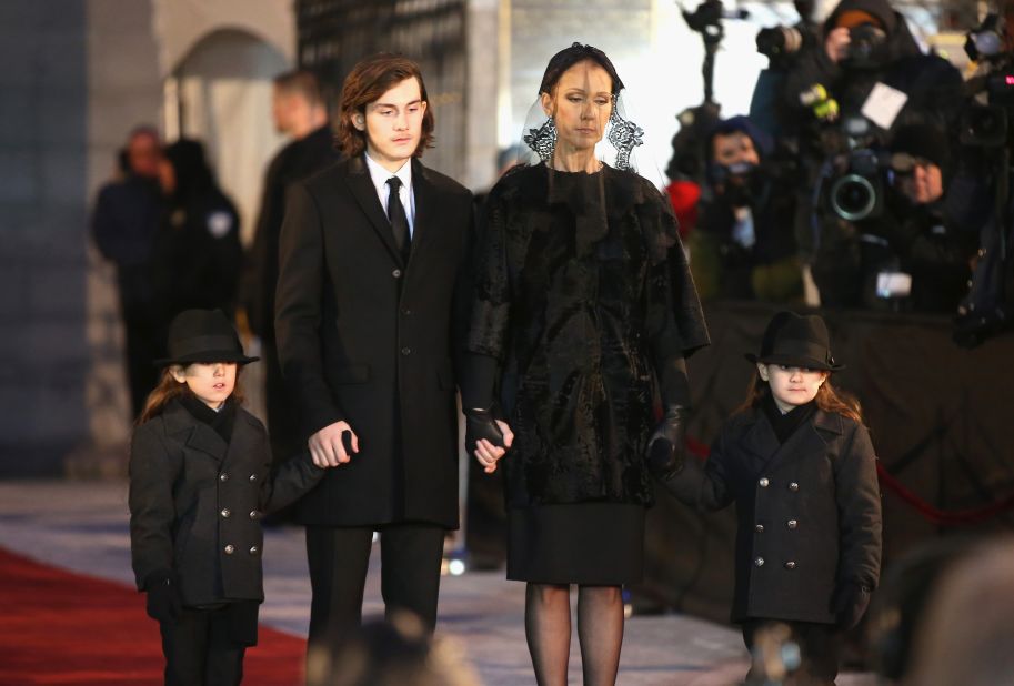 Recording artist Celine Dion and children René-Charles and twins Eddy and Nelson attend the funeral for her husband <a href="http://www.cnn.com/2016/01/16/entertainment/rene-angelil-celine-dion-husband-death-feat/">René Angélil </a>at Notre-Dame Basilica in Montreal, Canada, on Friday, January 22. 