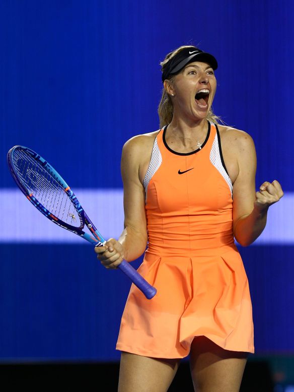 Sharapova is clearly overjoyed after closing out Belinda Bencic of Switerland to earn the quarterfinal match against Williams in Melbourne.